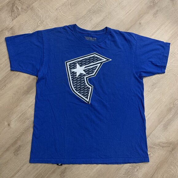 Famous Stars & Straps Blue T-Shirt Men's Large L Big "F" Logo Y2K Skater Tee - Picture 1 of 6